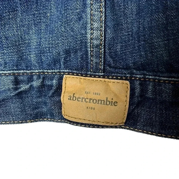 Abercrombie kids M/12, denim jacket. Distressed,multi  media,hood,back to school - Picture 8 of 10